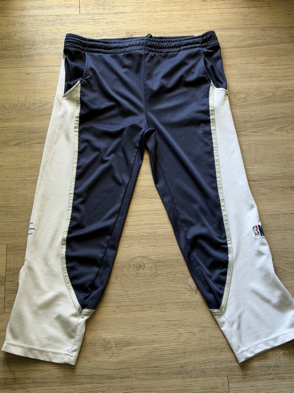 VINTAGE 90s Y2K NBA Elevation Warm Up Track Pants Navy Blue White L Ankle Zip